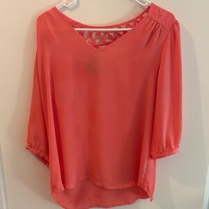 BCX Coral Lattice V-Neck Blouse